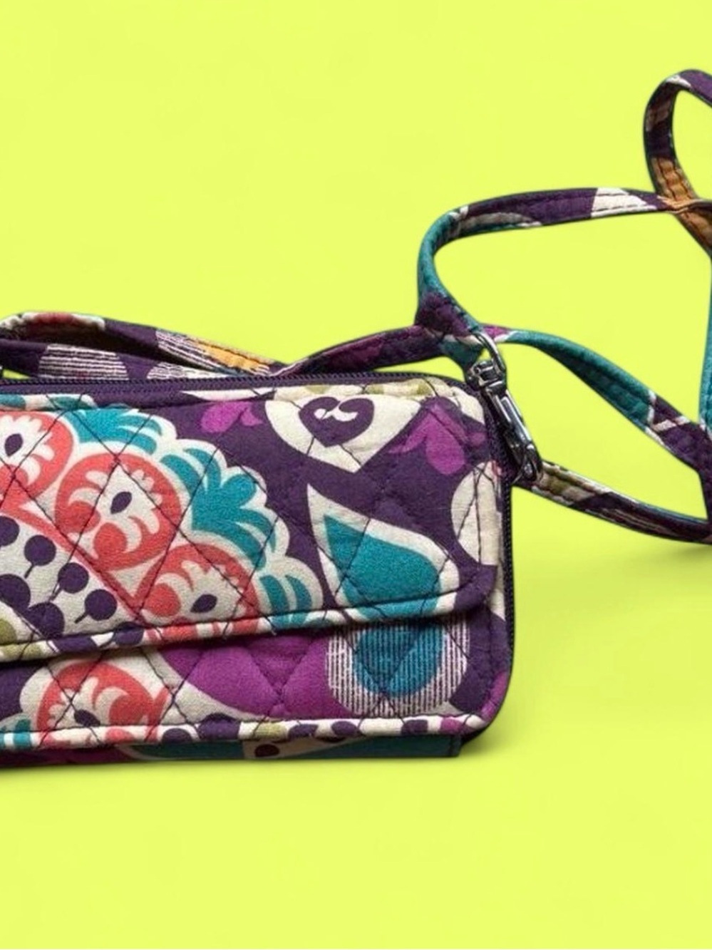 Vera Bradley Plum Crazt Purple Teal Quilted Crossbody wallet